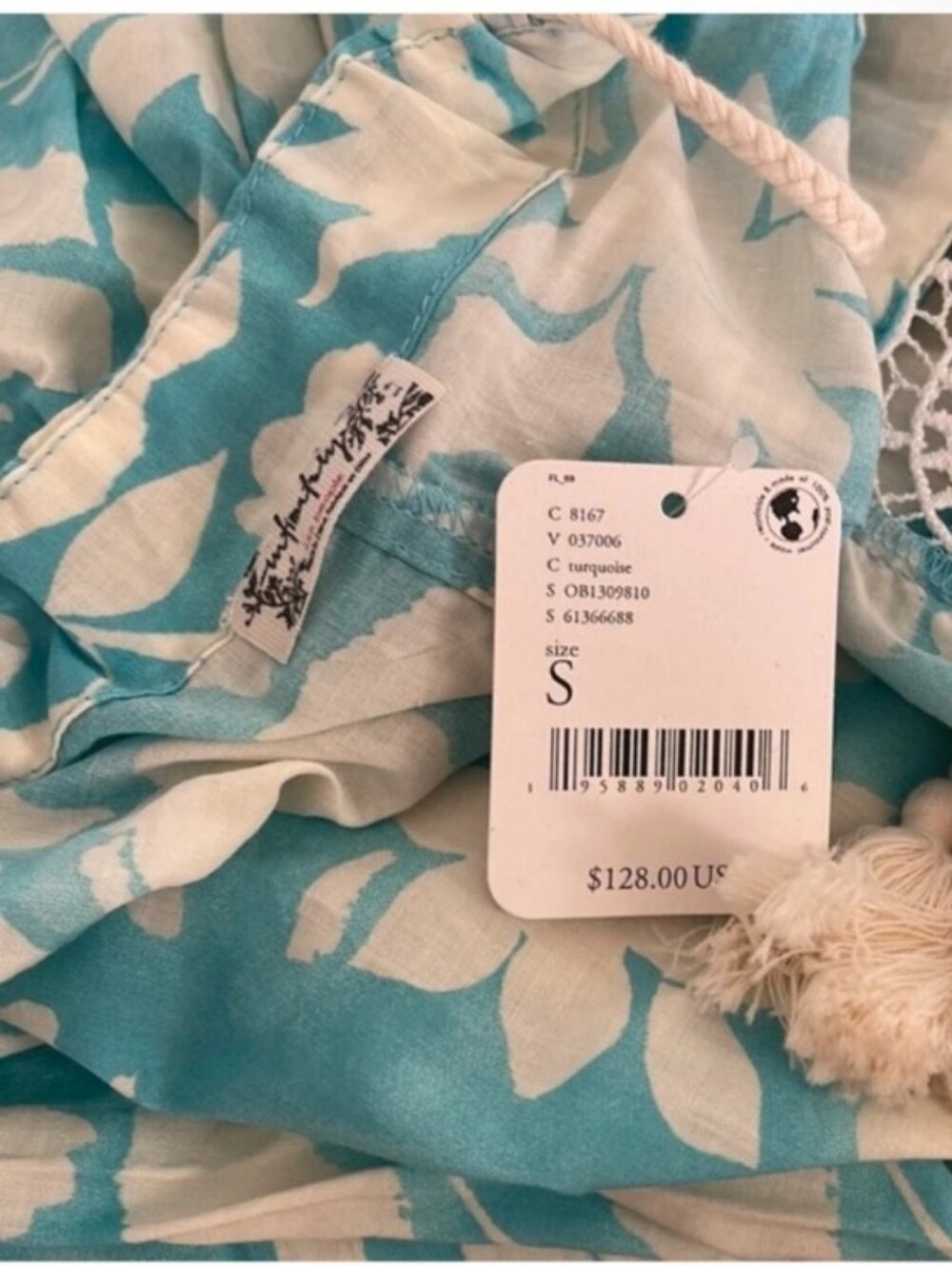 Free People NWT Turquoise Floral Wide Leg Jumpsuit S - Picture 3 of 3